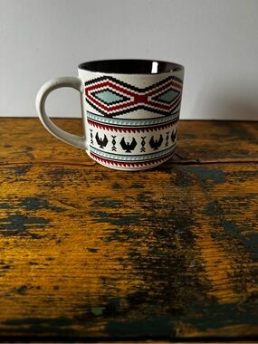 Aztec Pattern Ceramic Coffee Mug in Red, Black & Teal
